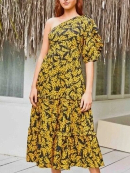 FARM Rio Dresses & Skirts - Farm Rio Spotted Black and Yellow Polkadot Bananas Maxi Dress Size M